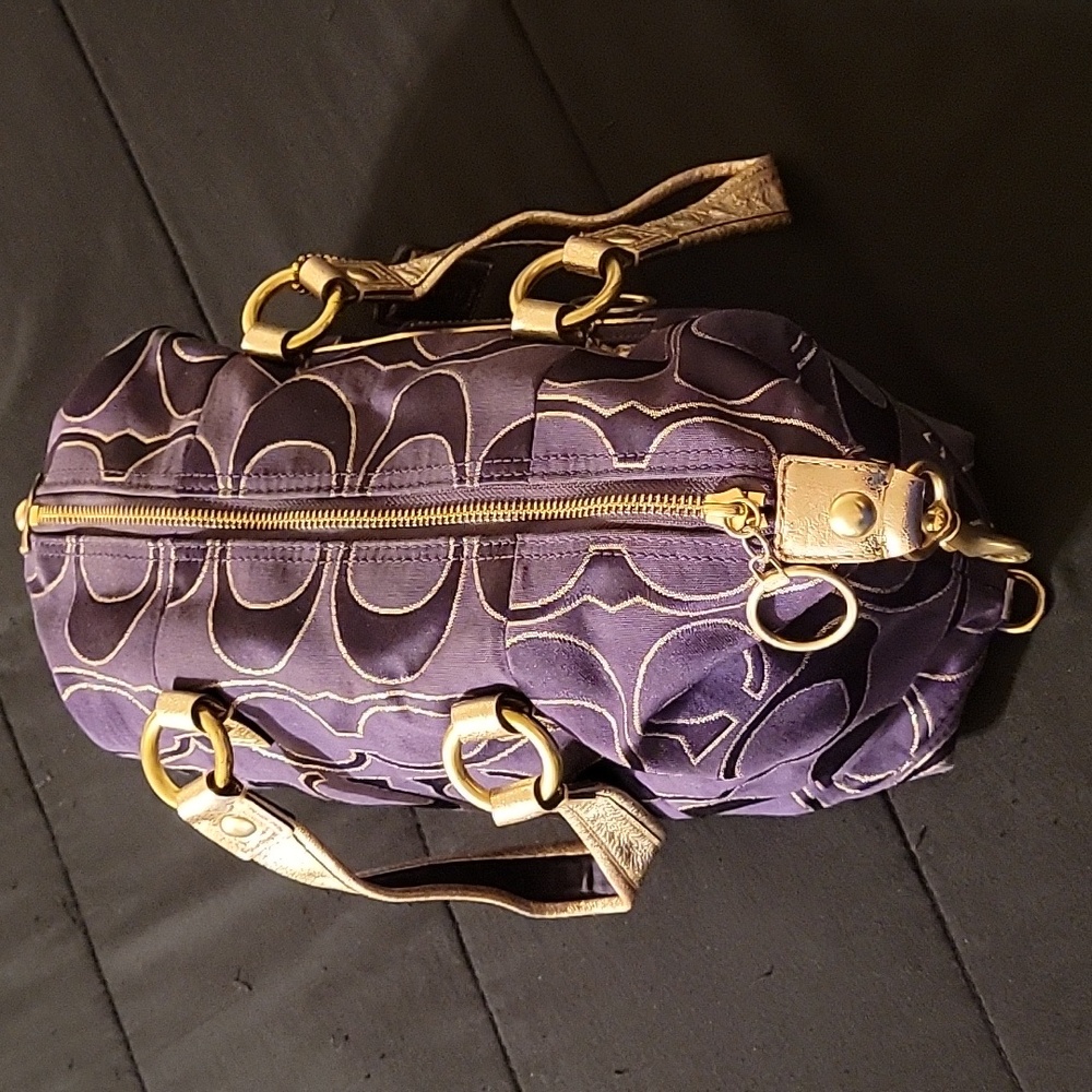 Coach Poppy Purple and Gold Metalic Satchel Purse - Picture 4 of 17